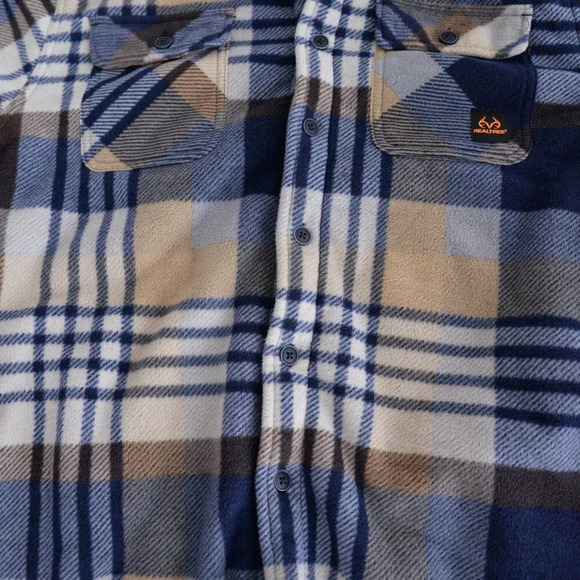 Realtree My Boston Traders Cream And Navy Button Up Plaid Fleece Shacket XXL - Picture 6 of 11